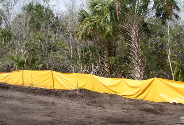 Staked Silt Barrier for construction site sheetflow runoff control