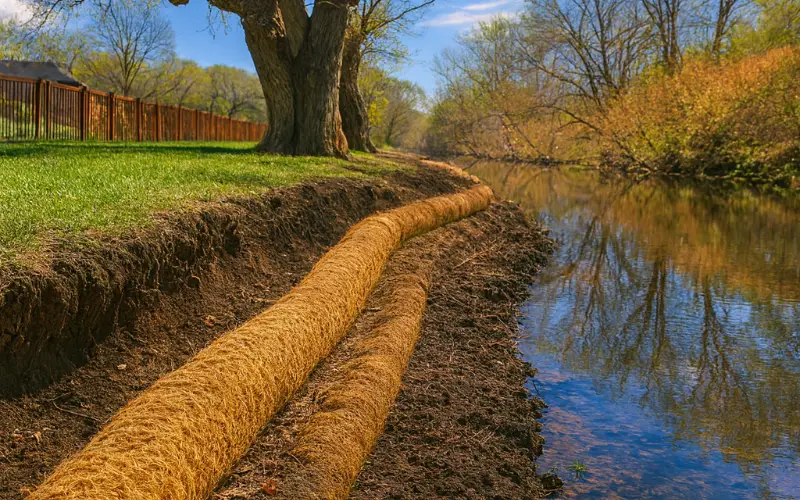 coir log supporting streambank