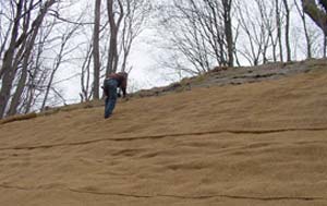 erosion control mat on a slope