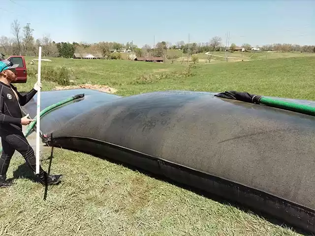 two dewatering bags in use