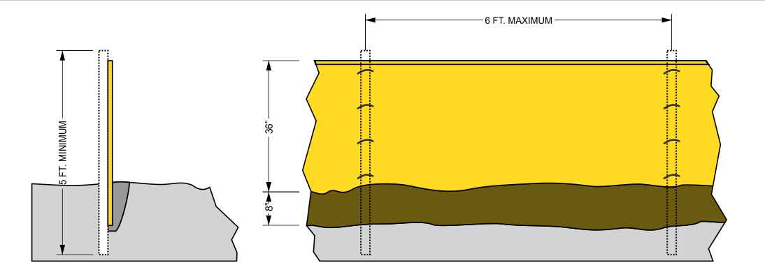 Staked silt barrier drawing